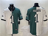 Men's Philadelphia Eagles #1 Jalen Hurts White & Green Split Vapor Untouchable Limited Stitched Jersey Dzhi,baseball caps,new era cap wholesale,wholesale hats